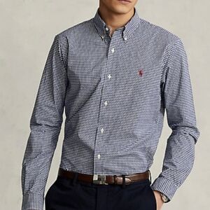 Ralph Laurrn button-down shirt featuring a blue and white gingham check pattern